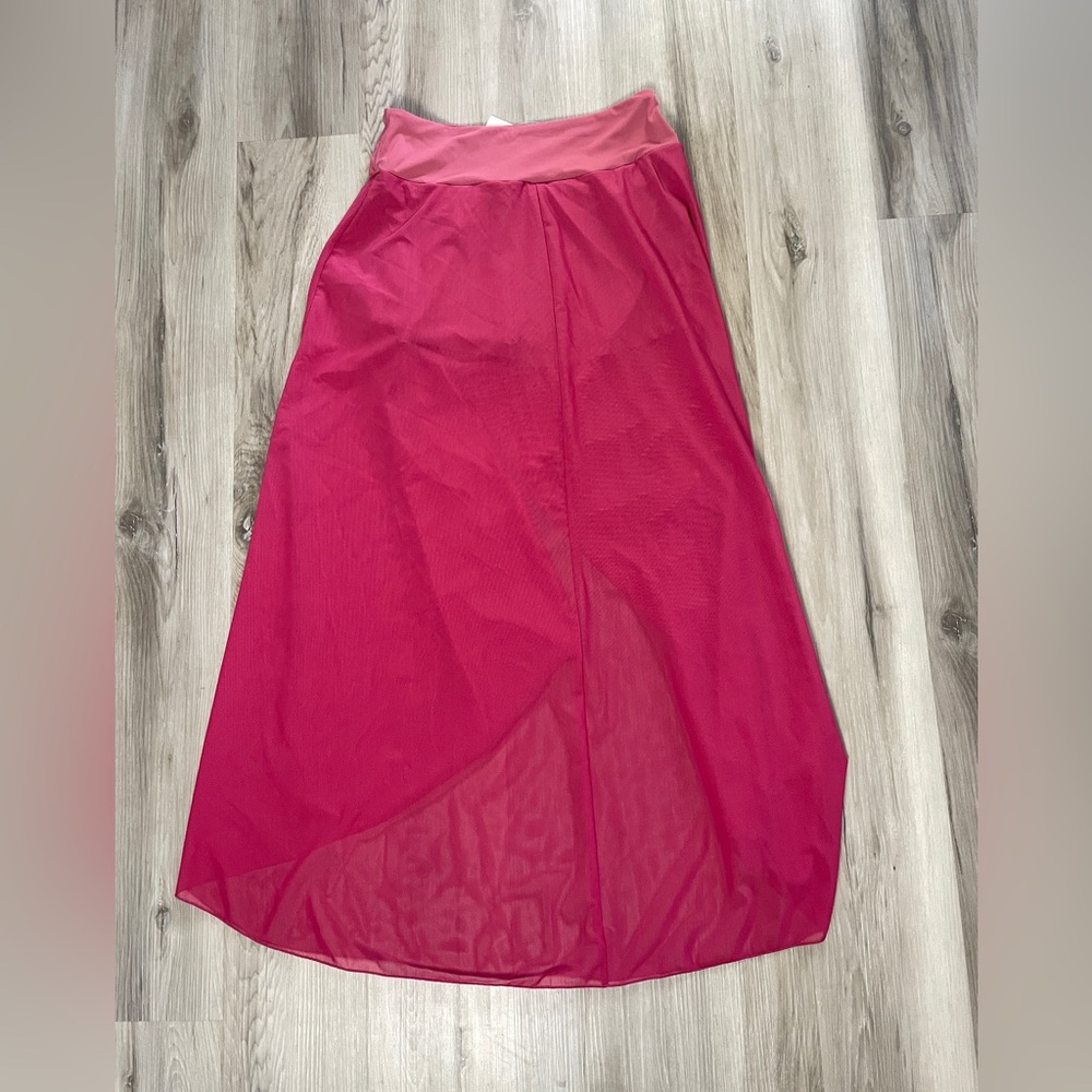 NWT Halara High Waisted High Low Ruffle 2-in-1 Pocket Flare Mesh Maxi Skirt - Picture 7 of 9